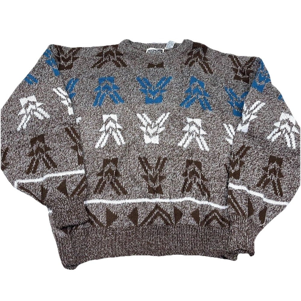 Vintage Grandpa Sweater‎ Men Medium Brown Grandpa Cosby Crewneck 80s 90s Aztec
